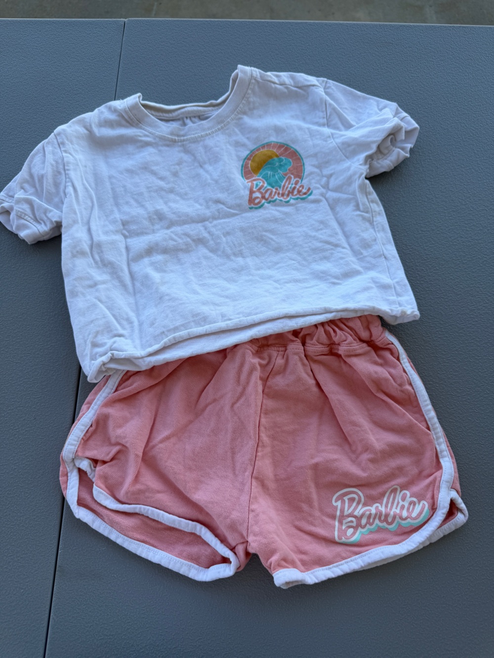 Barbie White Crop Tee and Pink Shorts Set